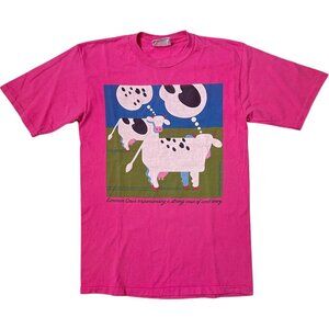 90s Vintage Cows Coat Envy T-shirt Single Stitch Marc Gallant 1990 PEI Cartoon.